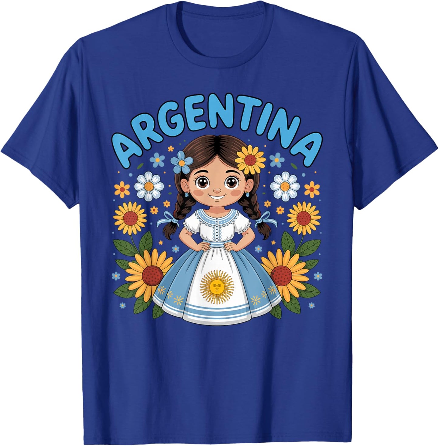 Cute Argentina Girl Traditional Dress with Sunflowers Kids T-Shirt - T-Shirt | Royal
