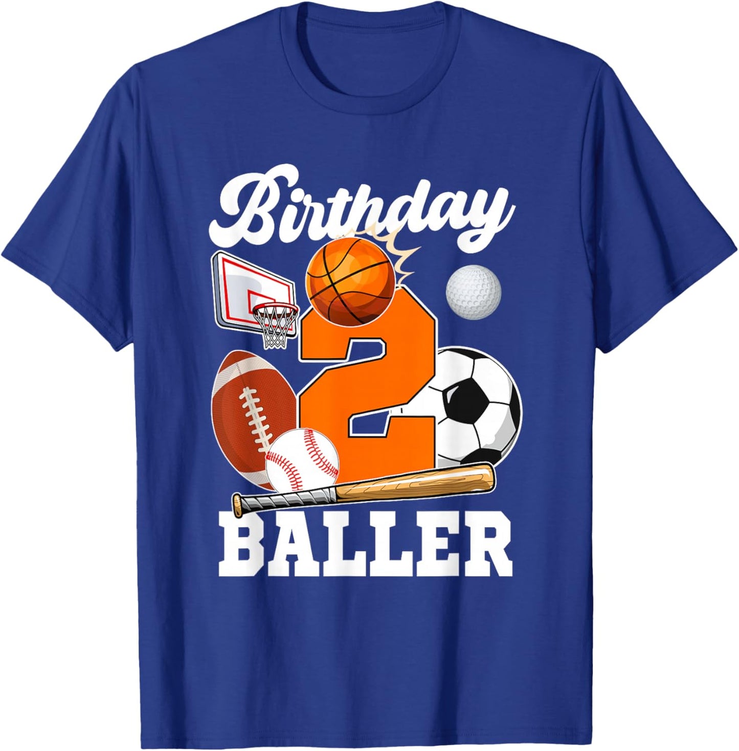 2 Year Old Birthday Baller 2nd Birthday Sports Ball Theme T-Shirt - T-Shirt | Royal