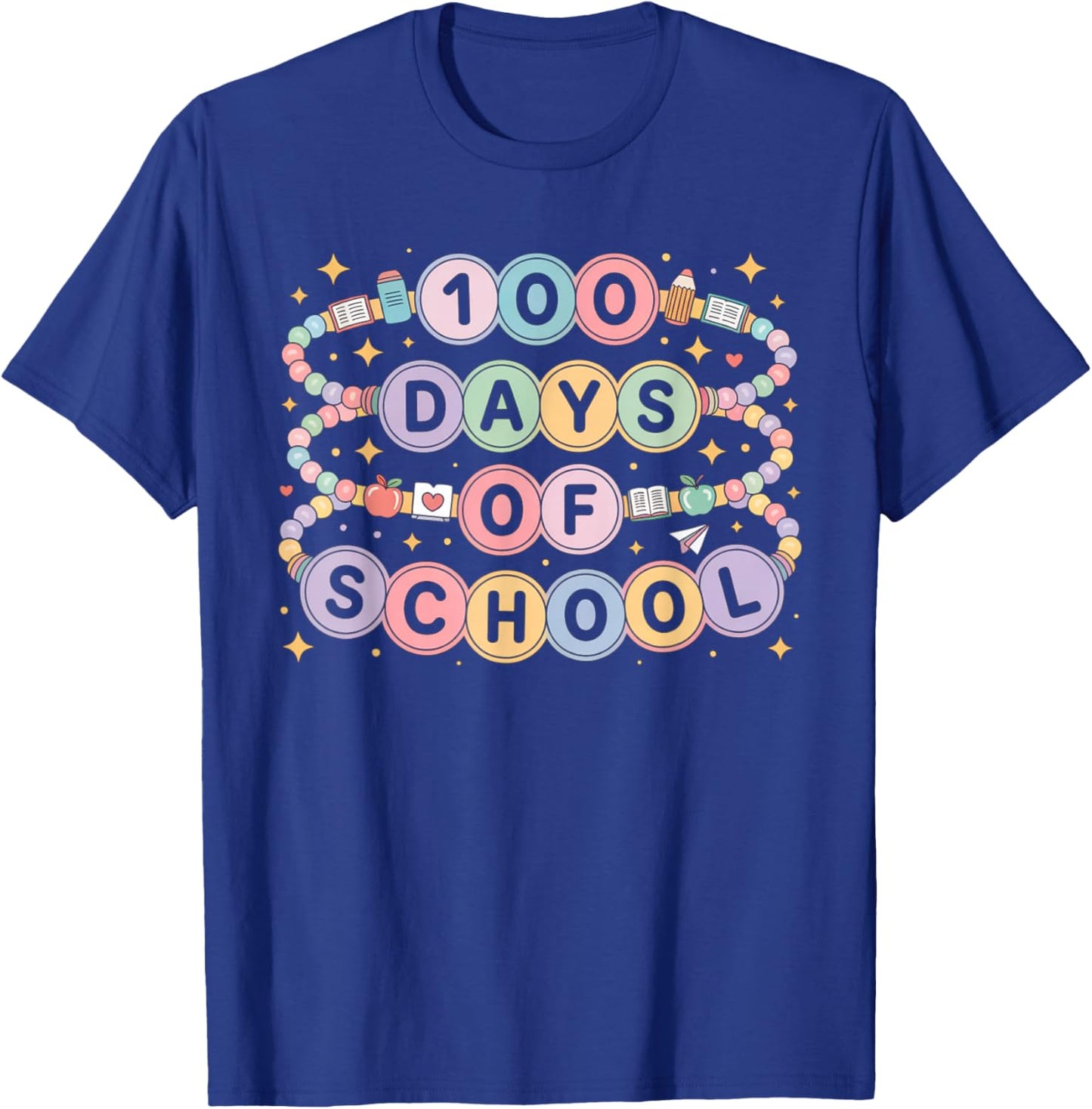 Cute 100 Days of School Beaded Bracelet Teacher Student T-Shirt - T-Shirt | Royal