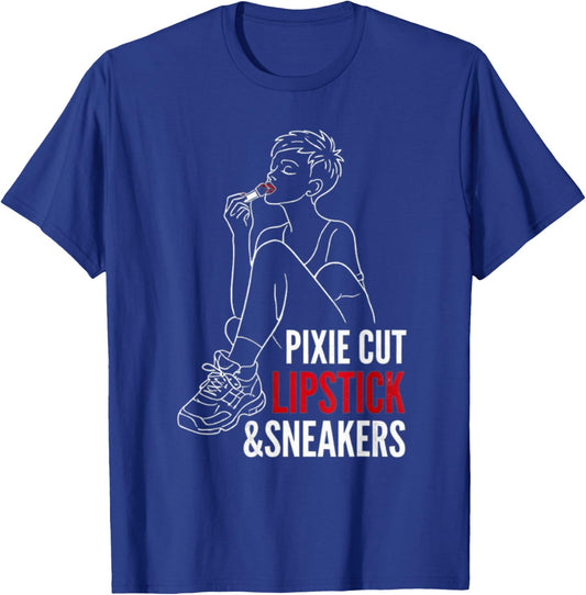 Women's Pixie Cut Lipstick and Sneakers Funny Quote Daughter T-Shirt - T-Shirt | Royal