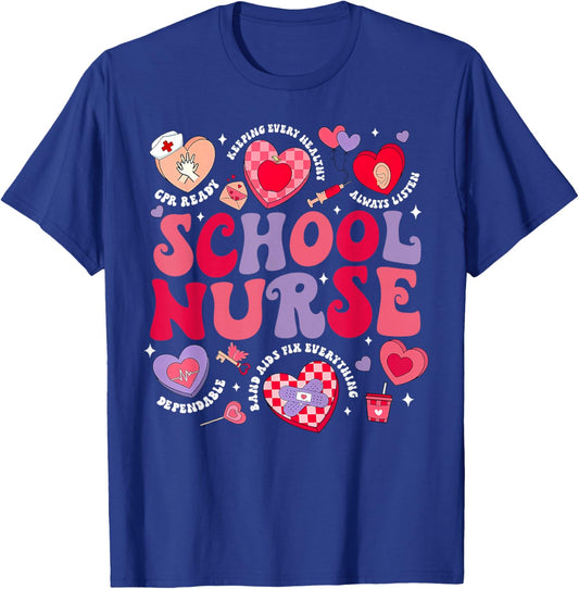 Retro School Nurse Valentines Day Nursing Medical Student T-Shirt - T-Shirt | Royal
