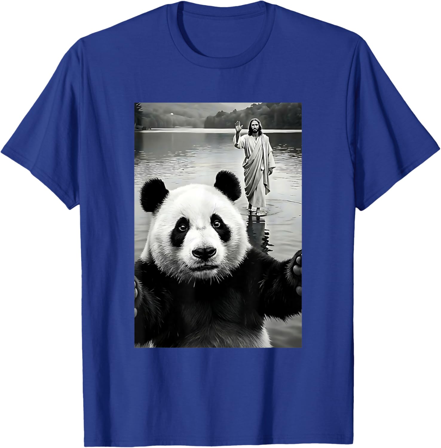 Funny Panda & Jesus Selfie, Easter, Religious, Christian T-Shirt - T-Shirt | Royal