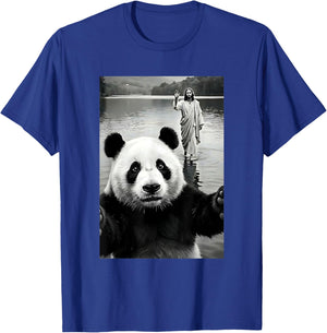Funny Panda & Jesus Selfie, Easter, Religious, Christian T-Shirt - T-Shirt | Royal