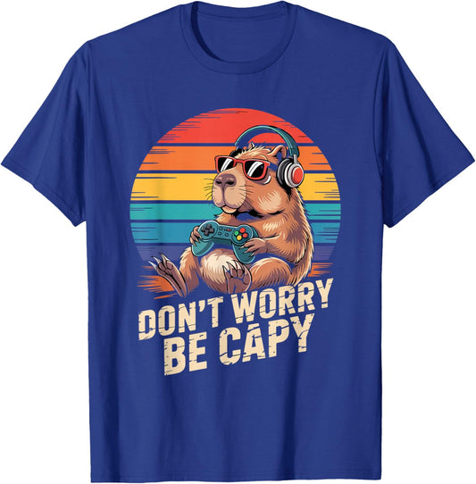 Don't Worry Be Capy Capybara Play Games Gamer Men Women Kids T-Shirt - T-Shirt | Royal