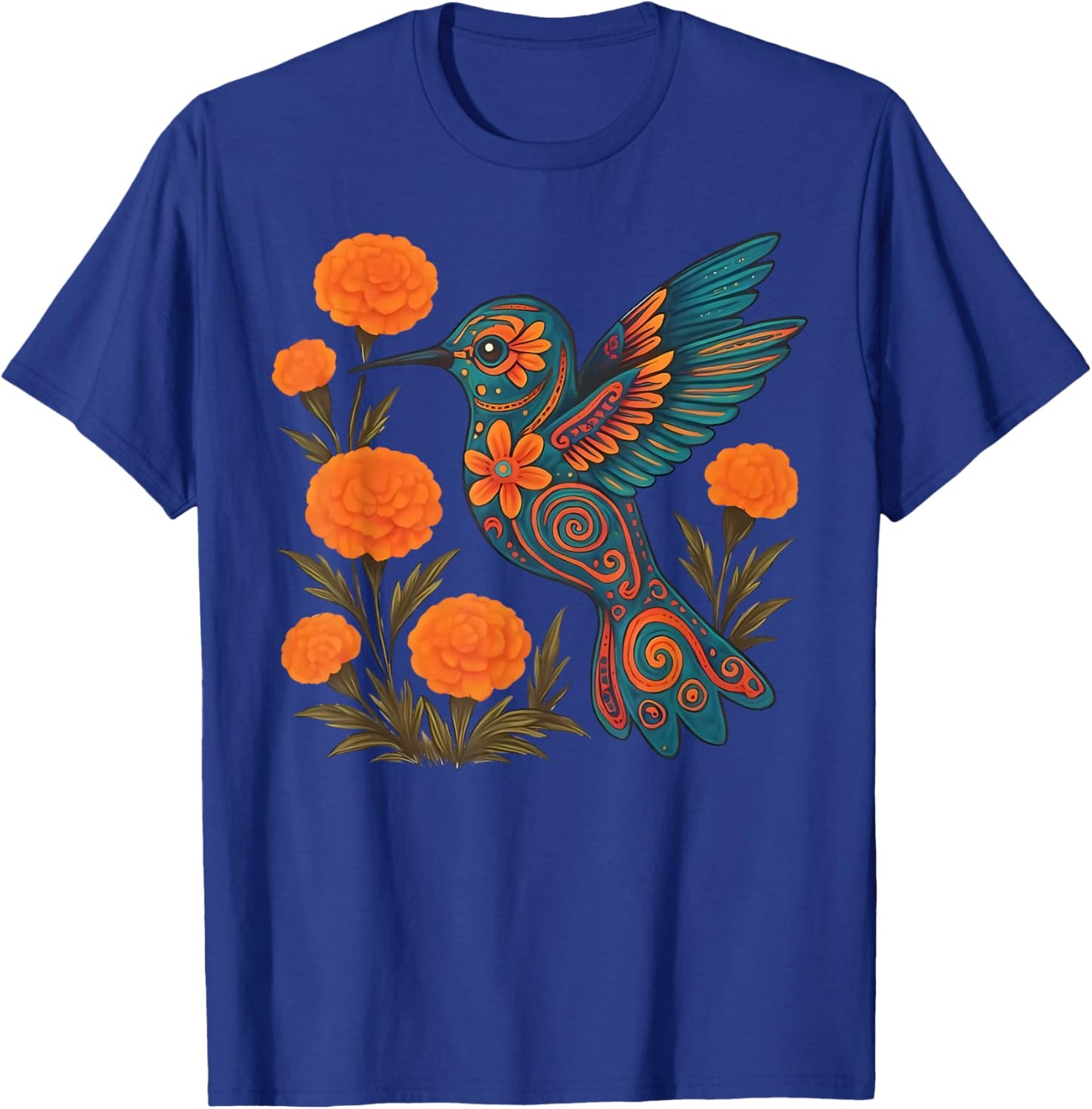 Alebrije Hummingbird Flower Mexican Folk Art Bird Nature T-Shirt - T-Shirt | Royal
