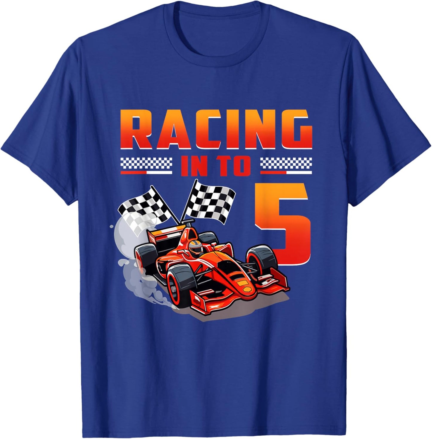 5 Year Old Birthday Boy Racing Car Theme Racing Into 5 T-Shirt - T-Shirt | Royal