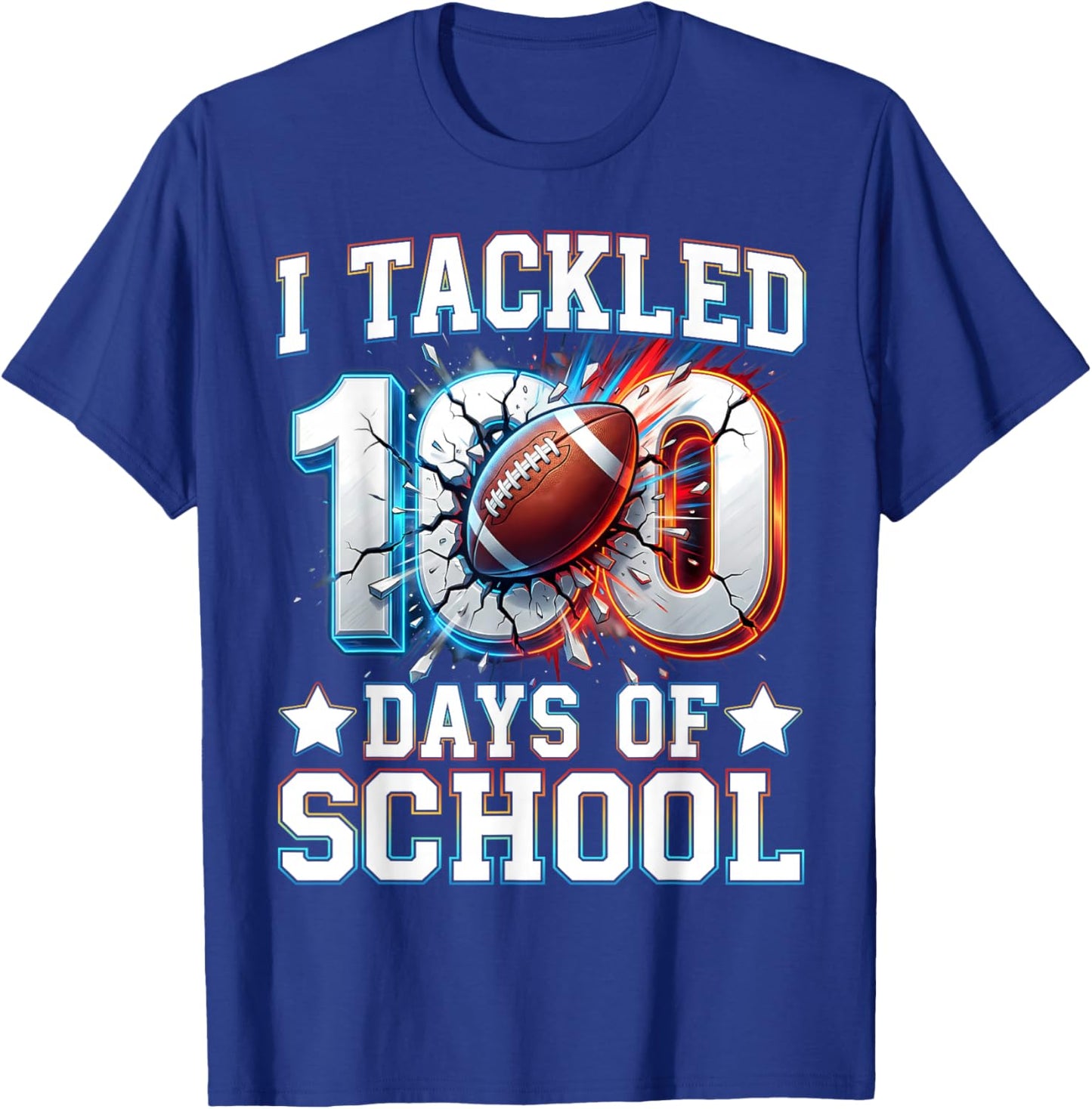 100 Days of School Boys Kids 100th Day of School Football T-Shirt - T-Shirt | Royal