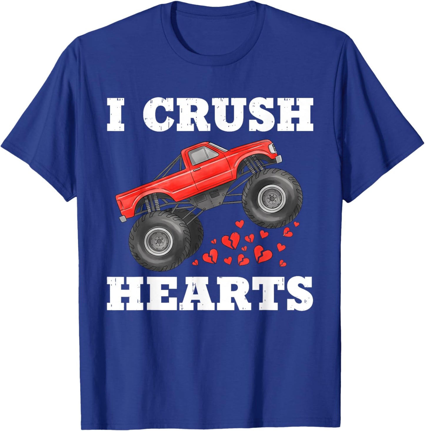 Monster Truck Teens Kids Boys I Crush Heart Valentines Day T-Shirt - T-Shirt | Royal
