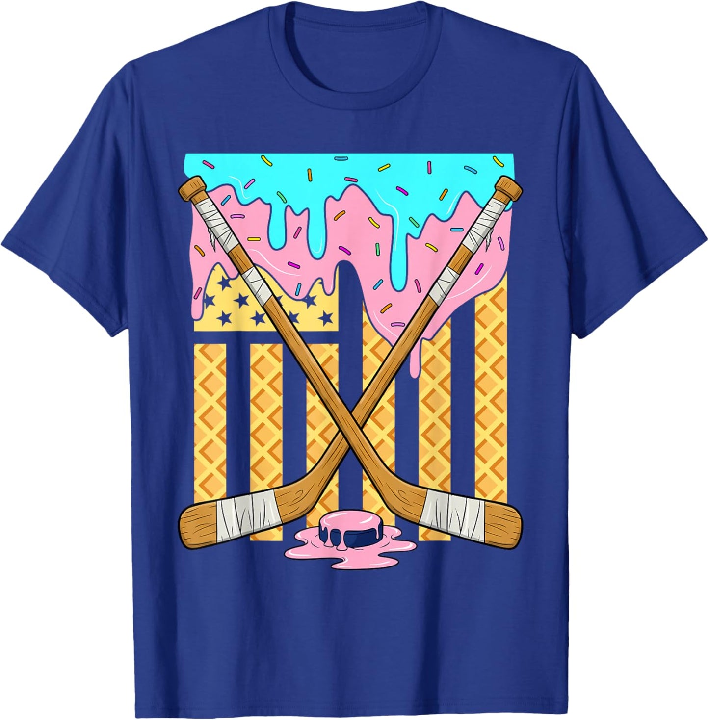 American Flag Ice Cream Drip Boys Ice Hockey Sport Player T-Shirt - T-Shirt | Royal