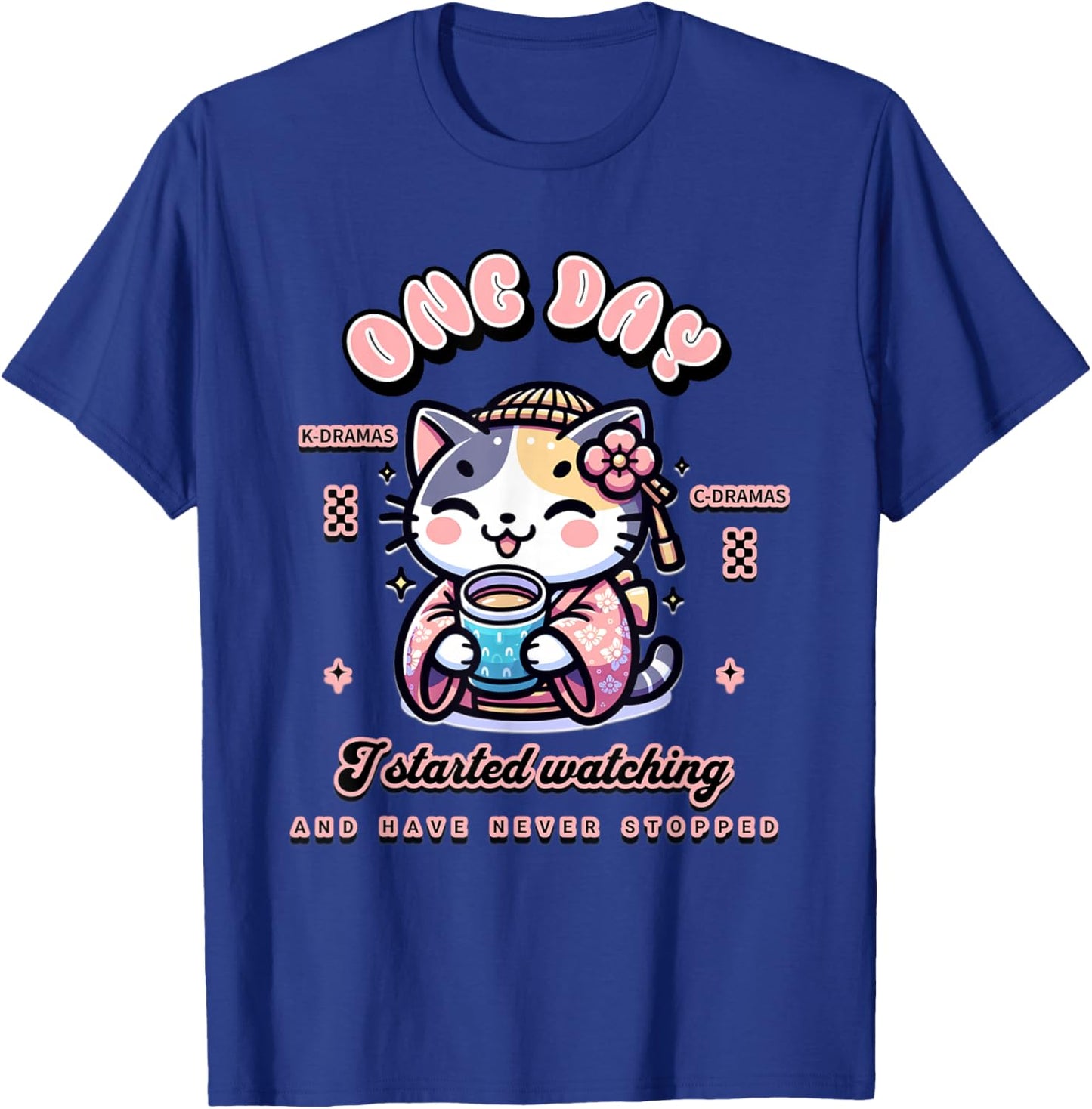 Cute Cat Watching K-Dramas and C-Dramas T-Shirt - T-Shirt | Royal