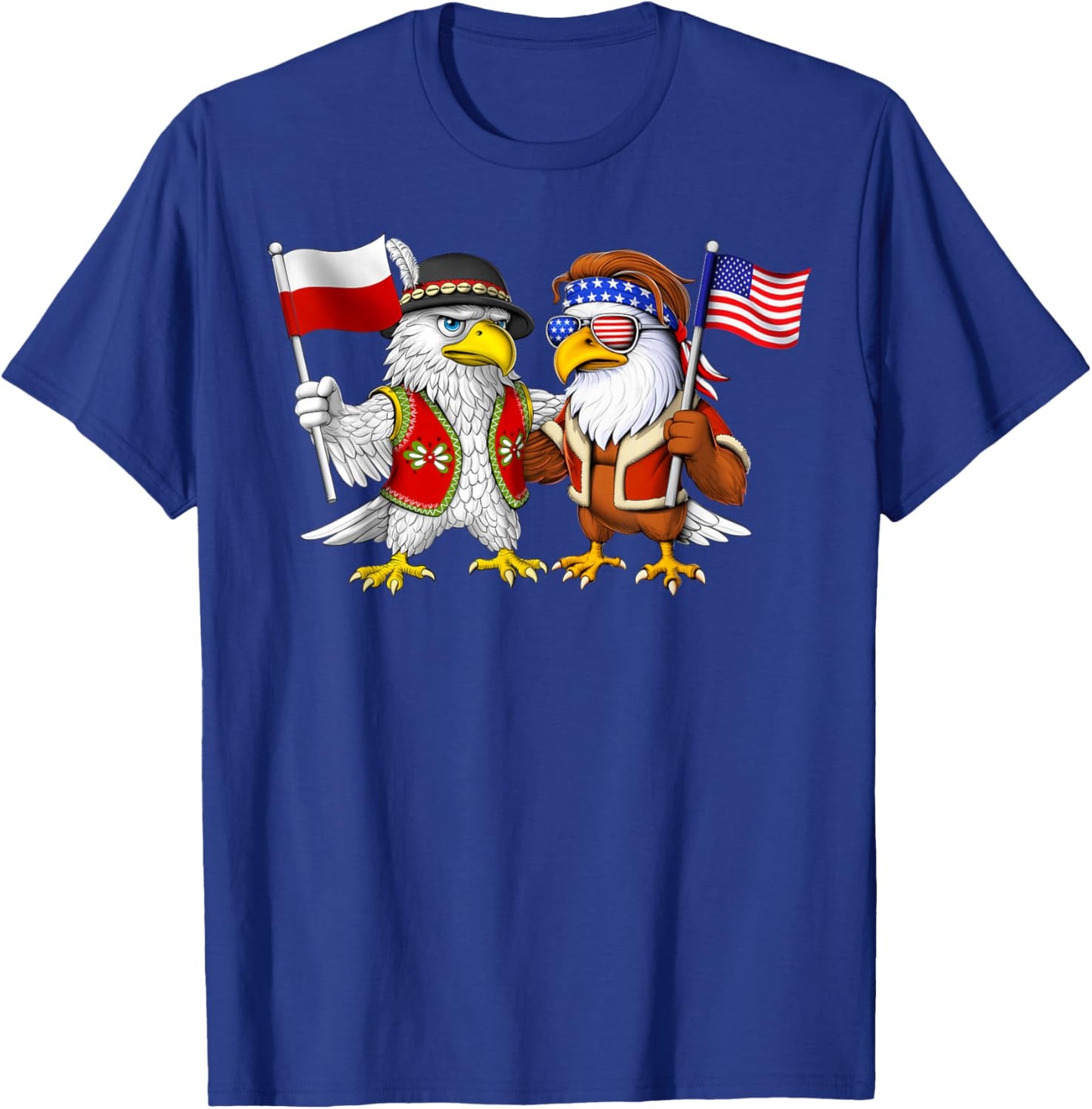 Poland USA Flag Polish American Roots Polish American T-Shirt - T-Shirt | Royal