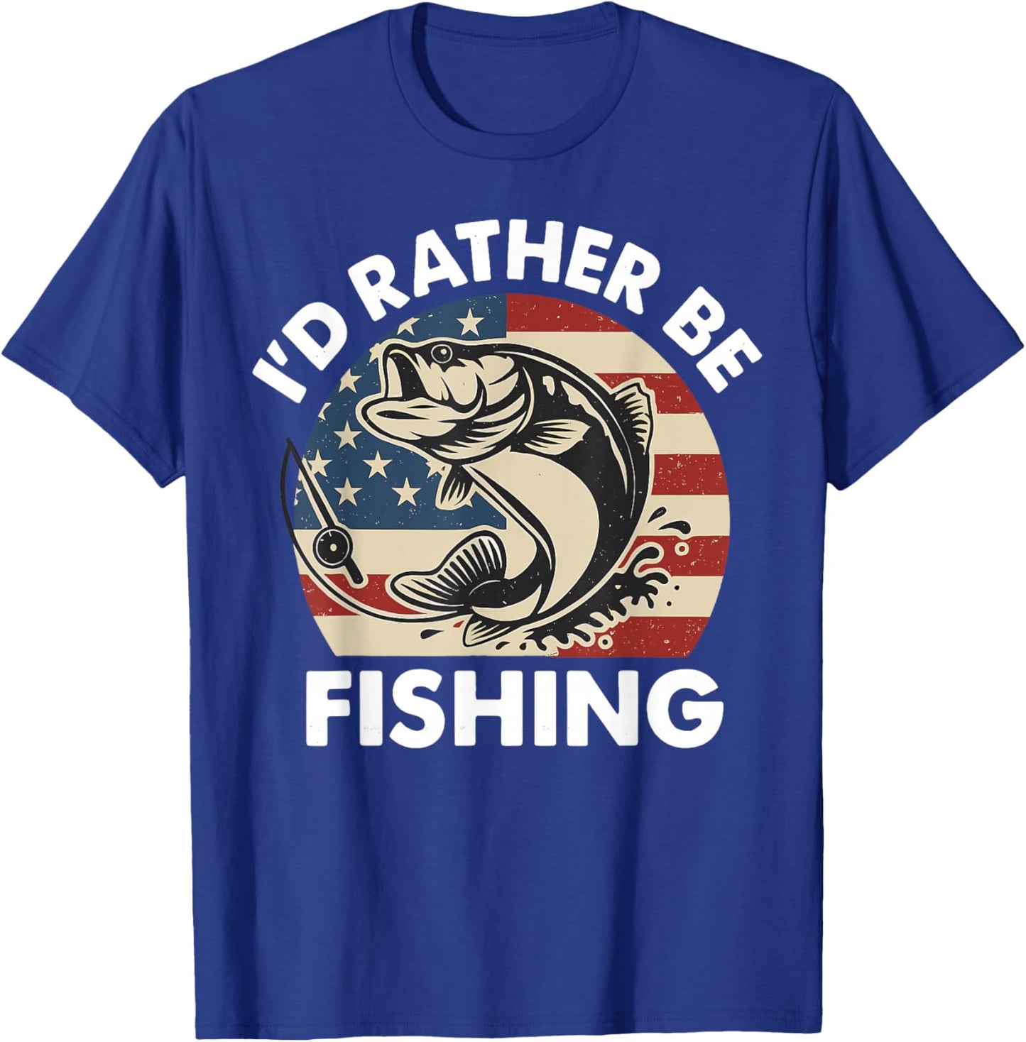 Funny I'd Rather Be Fishing American Flag Patriotic for Kids T-Shirt - T-Shirt | Royal