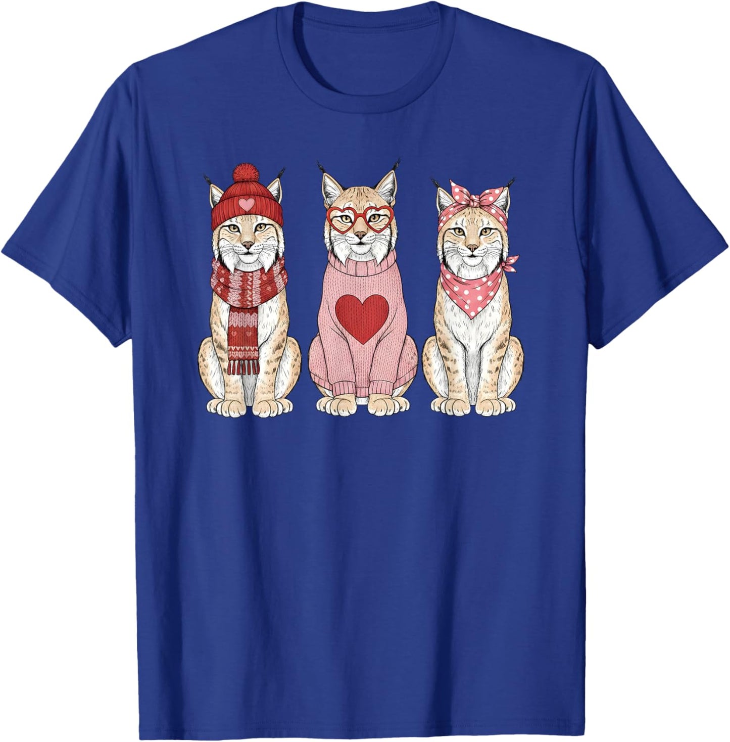 Retro Lynx Cute Valentine Wild Cat T-Shirt - T-Shirt | Royal