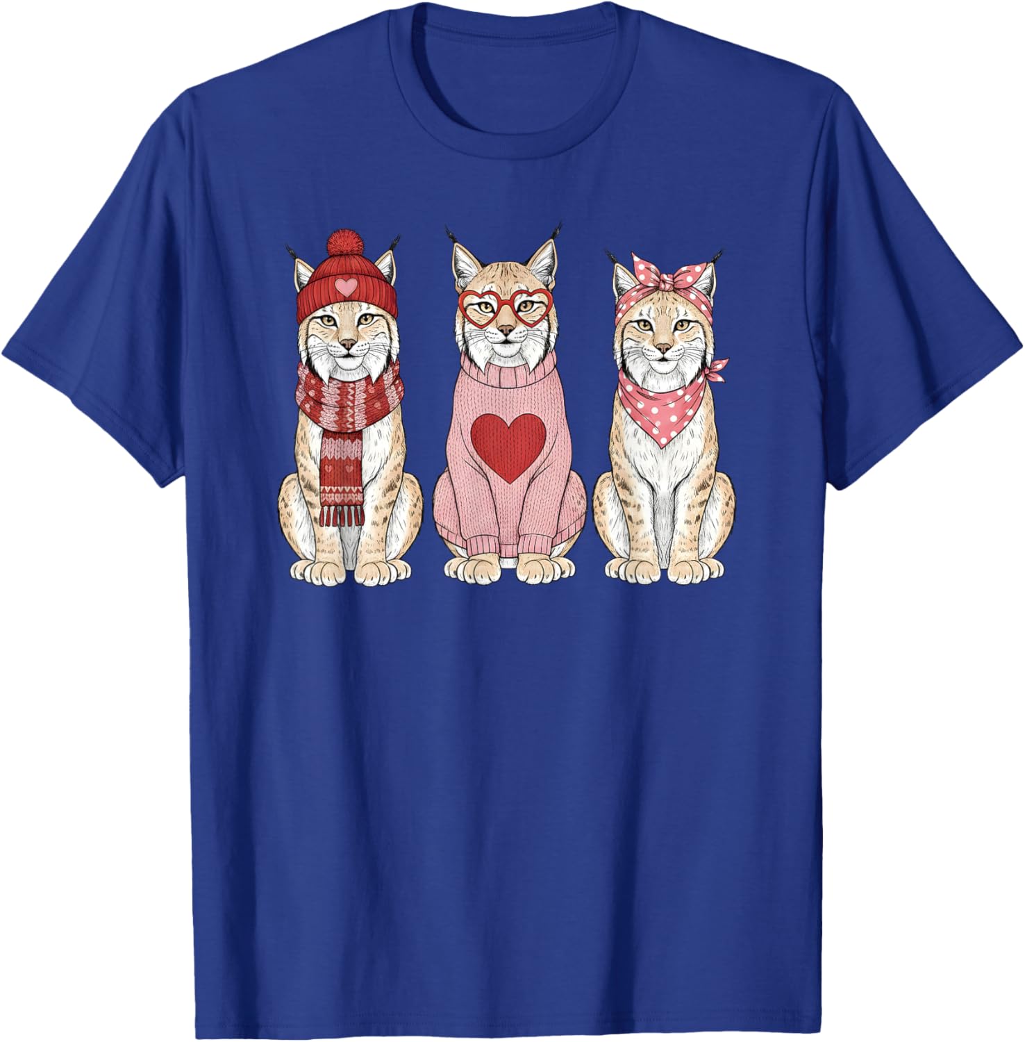 Retro Lynx Cute Valentine Wild Cat T-Shirt - T-Shirt | Royal