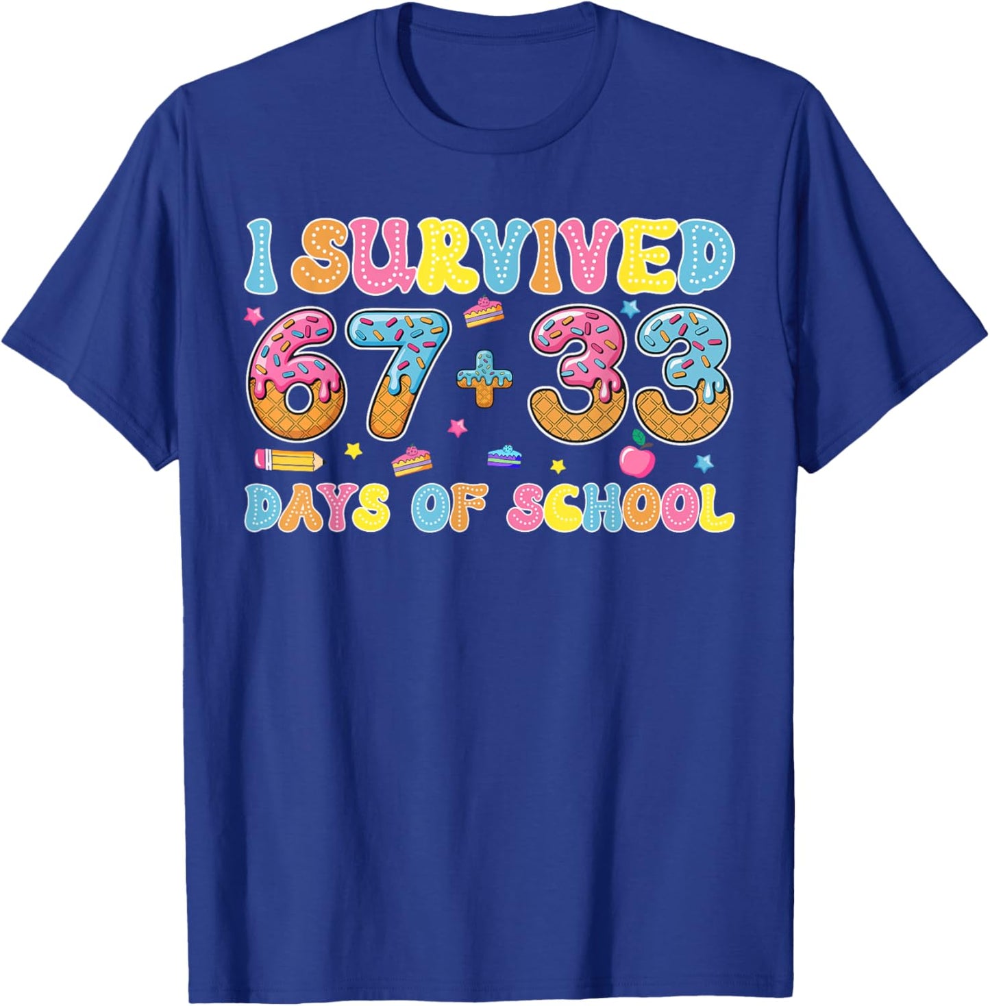 I Survived 67 + 33 Days of School Kids 100th Days of School T-Shirt - T-Shirt | Royal