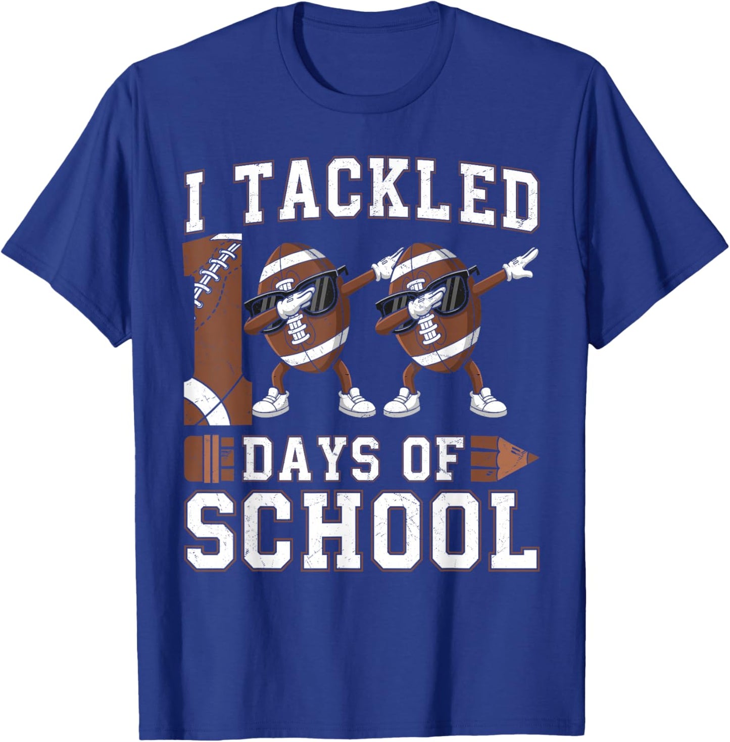 Toddler 100 Days of School Boys 100th Day of School Football T-Shirt - T-Shirt | Royal