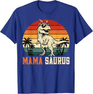 Retro Mama Saurus Funny T-Rex Dinosaur Lover Mom T-Shirt - T-Shirt | Royal