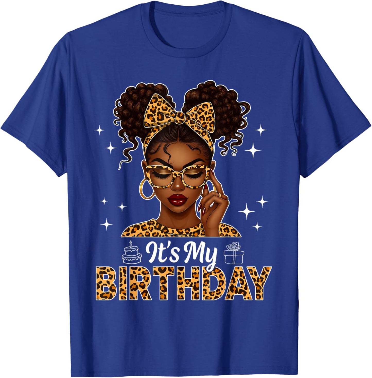 Afro Woman Black Girl Women Leopard Bow It's My Birthday T-Shirt - T-Shirt | Royal