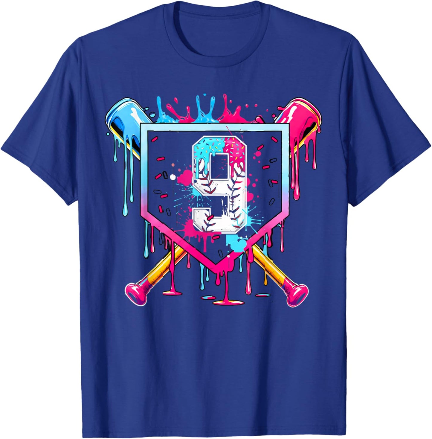 9th Birthday Boys Baseball Ice Cream Drip Boys Baseball T-Shirt - T-Shirt | Royal