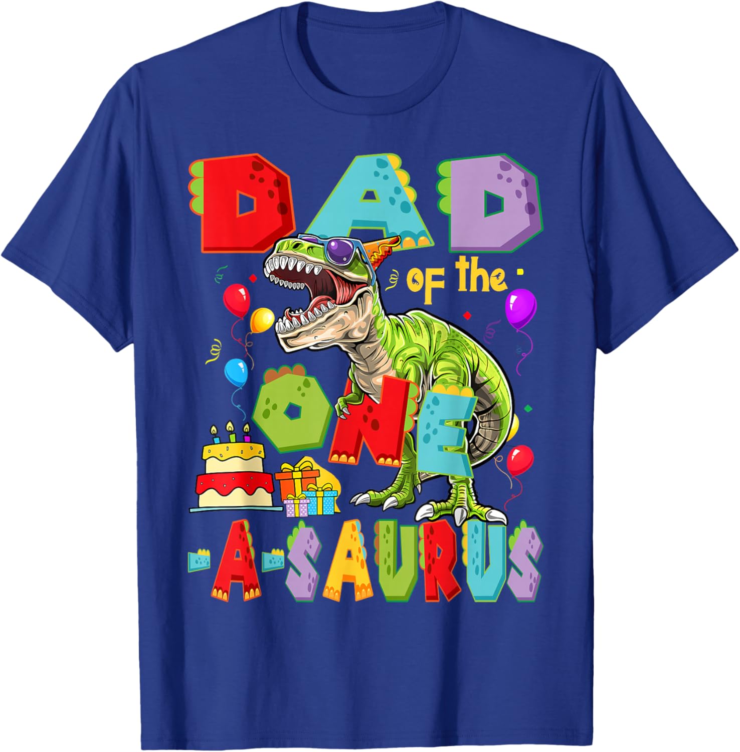 Dad of The One-A-Saurus 1st Birthday Boy Dinosaur Lover T-Shirt - T-Shirt | Royal