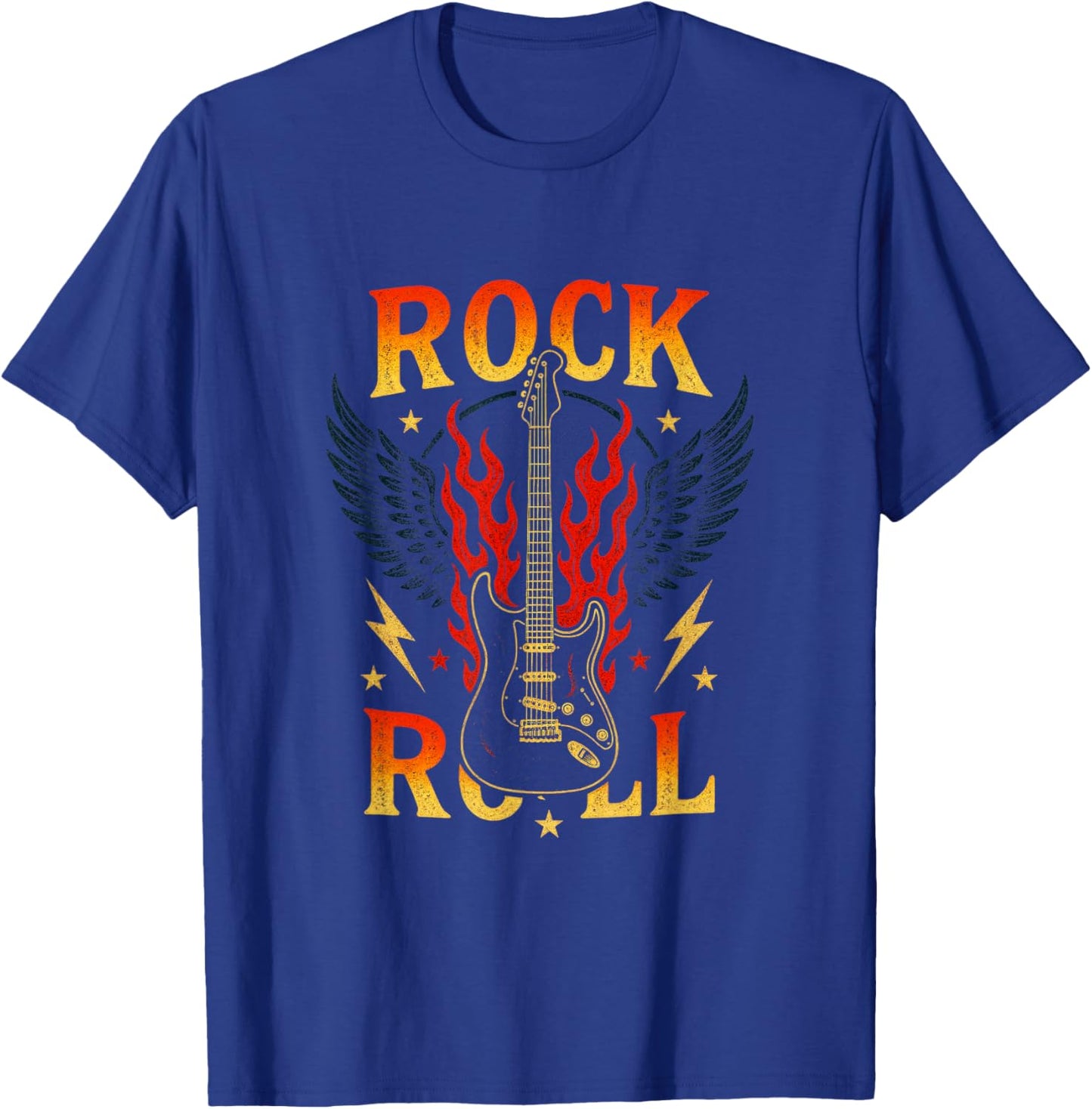 Rock Roll - Vintage Guitar Wings Music T-Shirt - T-Shirt | Royal