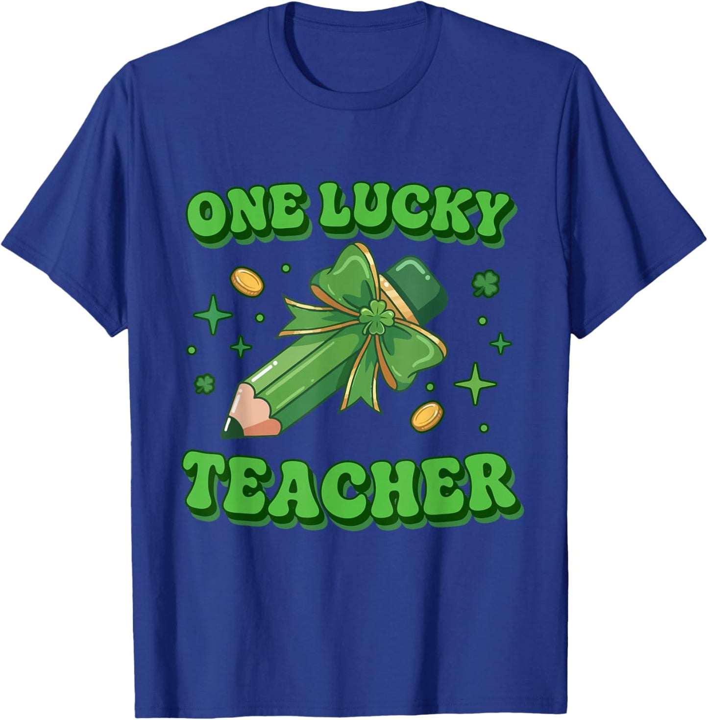 One Lucky Teacher Saint Patty St Patrick’s Day Retro Vintage T-Shirt - T-Shirt | Royal