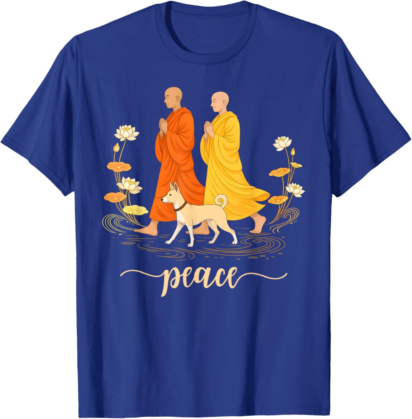 Walk for Peace Monk and Faithful Dog Zen Calm Minimalist Art T-Shirt - T-Shirt | Royal