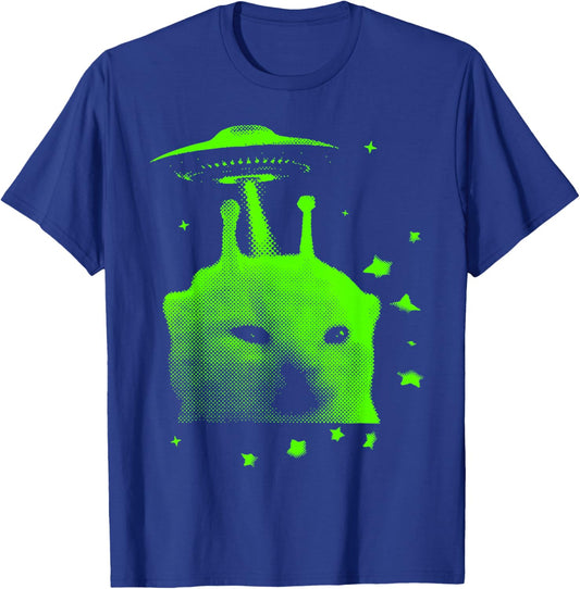 Alien Cat Meme UFO Vintage Y2K Funny Silly Cat T-Shirt - T-Shirt | Royal