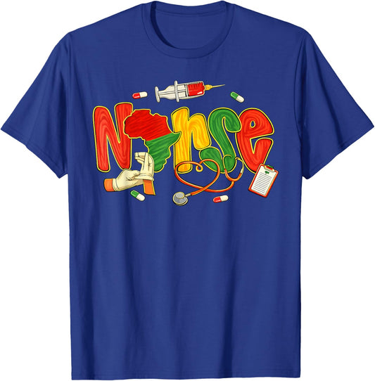 Black History Month Afro Melanin American Nurse Girl Women T-Shirt - T-Shirt | Royal
