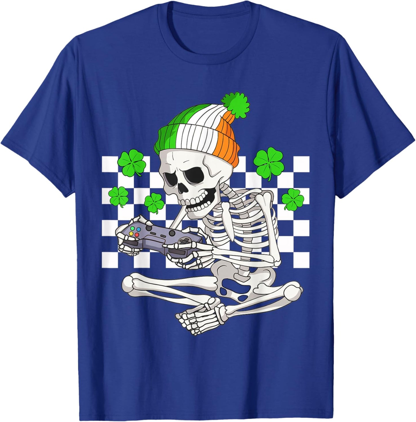 Boys St Patricks Day Skeleton Gamer Video Games Gaming T-Shirt - T-Shirt | Royal