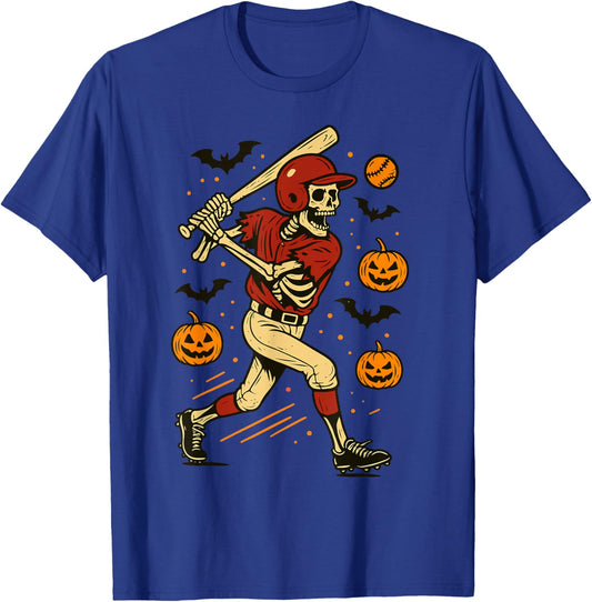 Funny Skeleton Halloween Baseball Boys Men Kids Toddler T-Shirt - T-Shirt | Royal