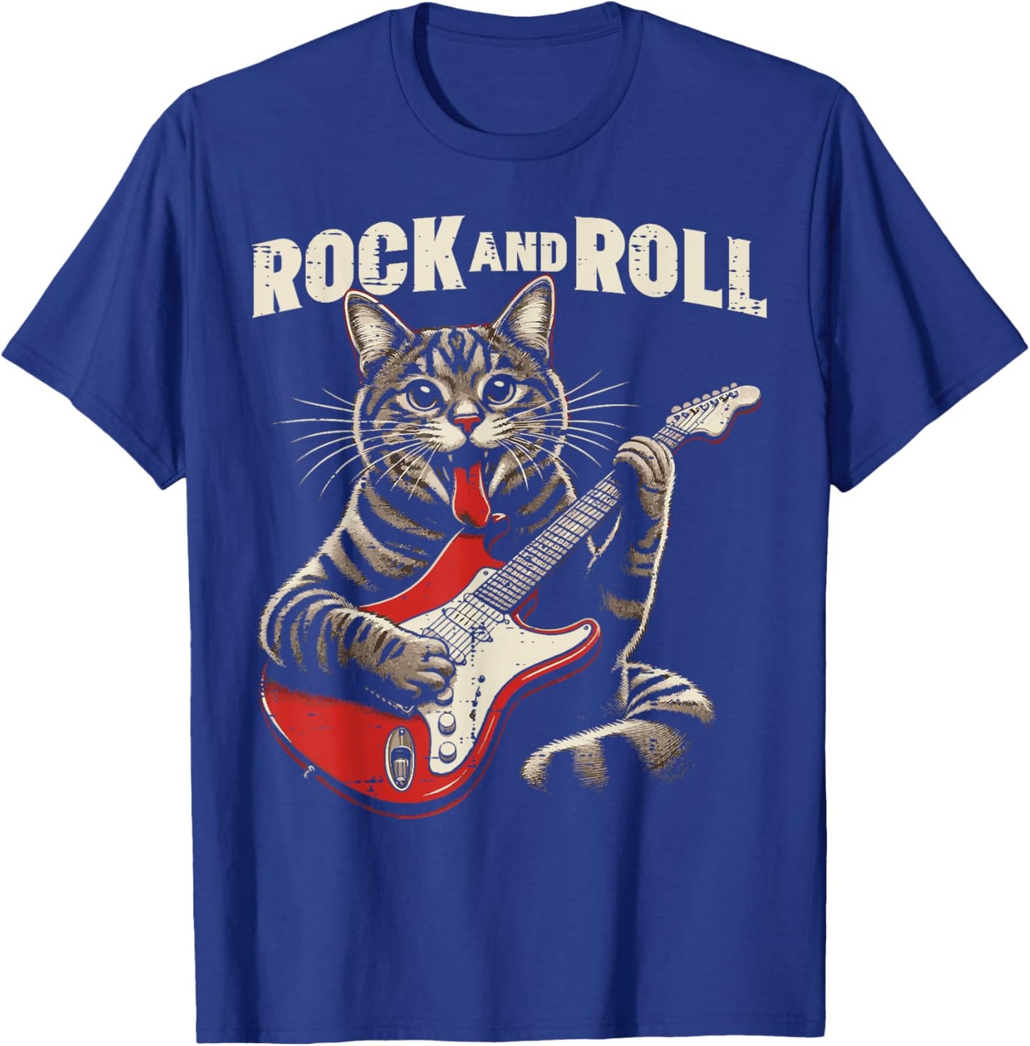 Cat Electric Guitar Rock and Roll Rocker Kitten Men Boys Kid T-Shirt - T-Shirt | Royal