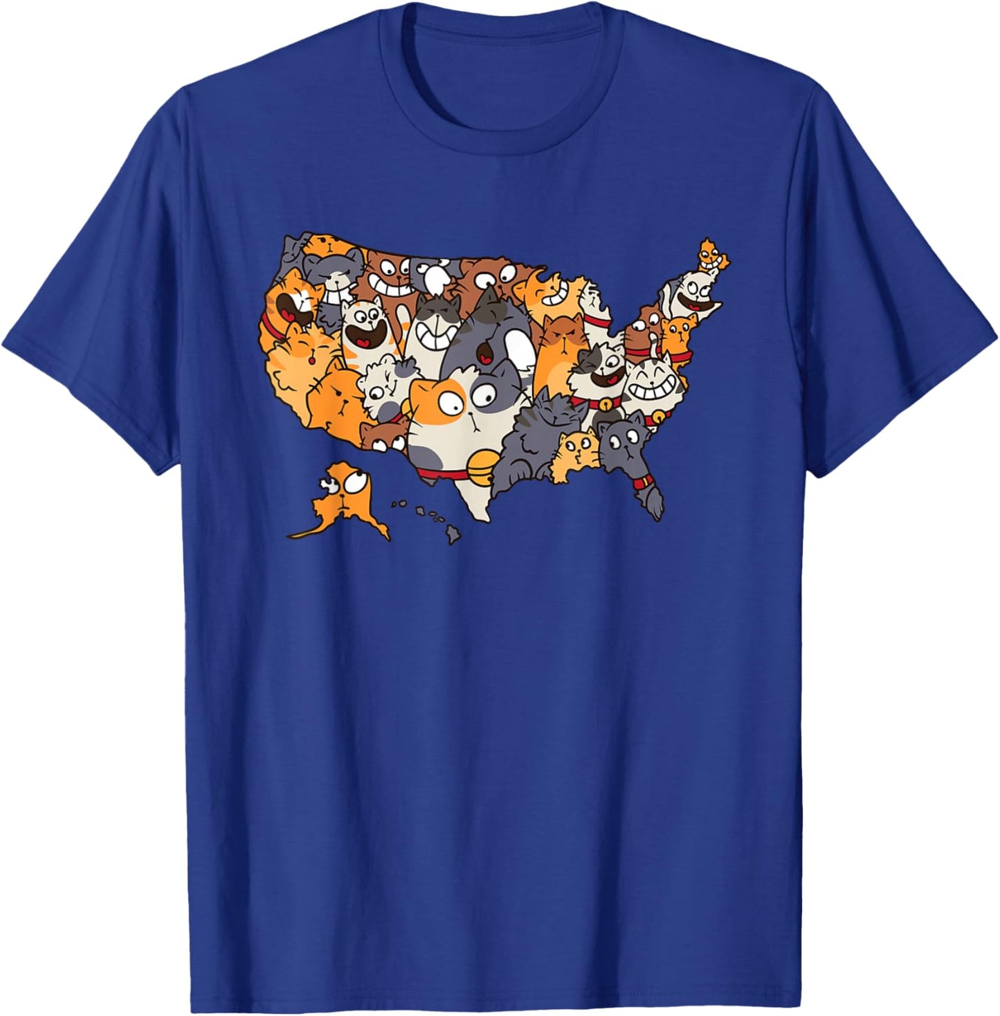 Meowy Map of The United States Men Women Kids Funny Cat T-Shirt - T-Shirt | Royal