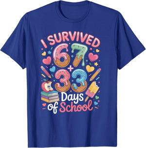 I Survived 100 Days of 67 100th Day of School Teachers Kids T-Shirt - T-Shirt | Royal