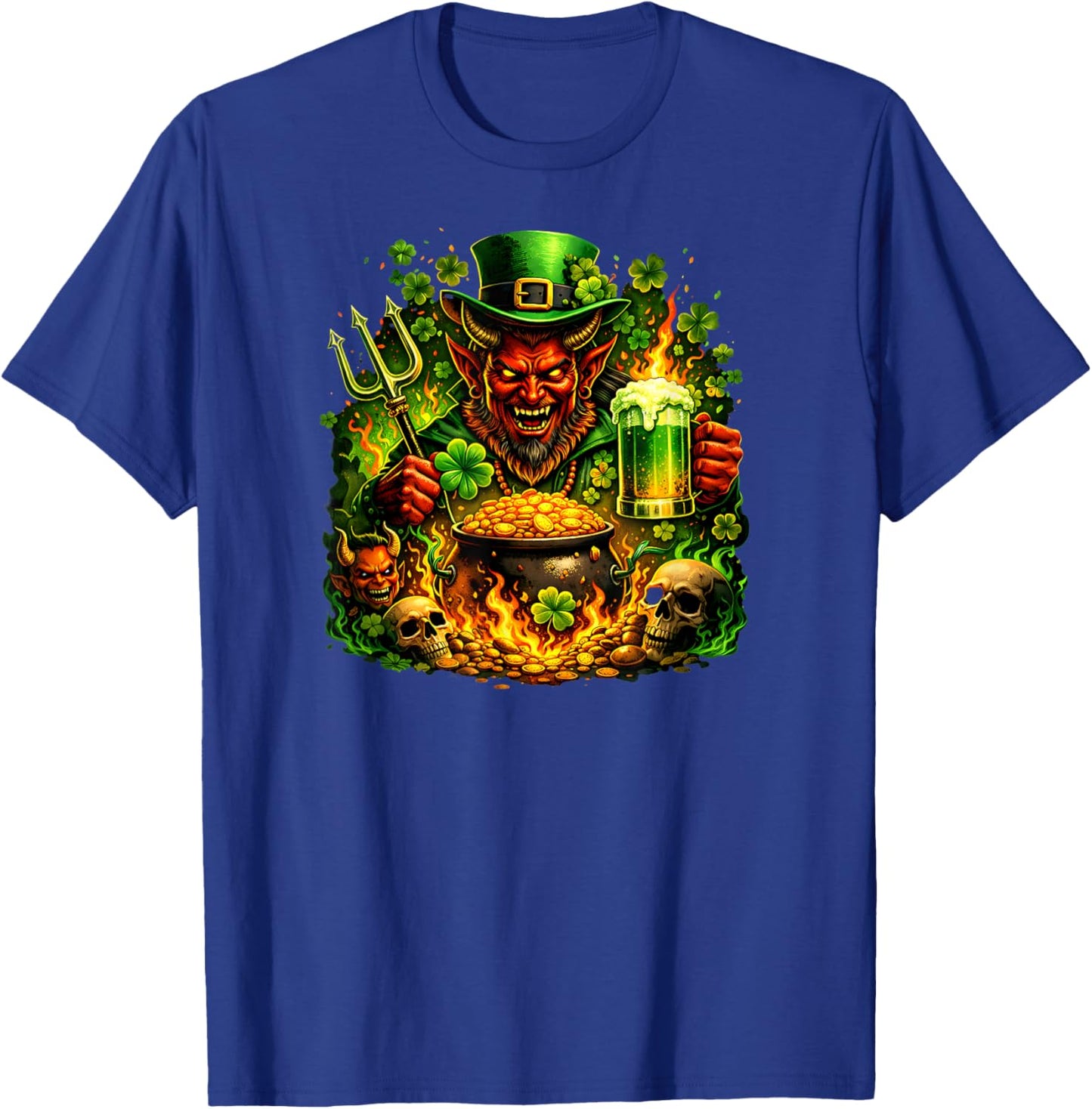 Dark St Patricks Day Evil Leprechaun Devil Skull Men Graphic T-Shirt - T-Shirt | Royal