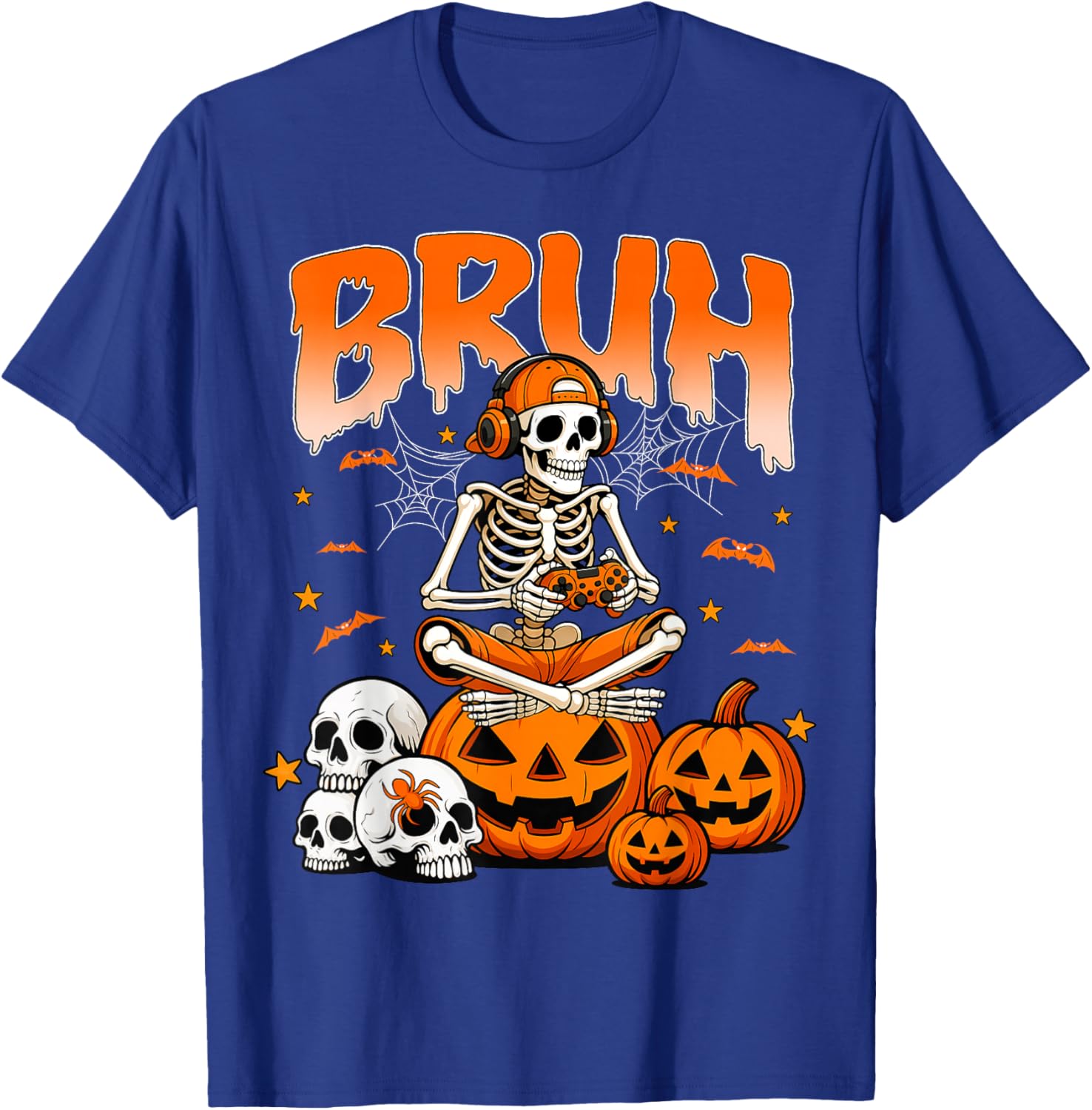 Bruh Halloween Skeleton Gamer Video Gaming Boys Men T-Shirt - T-Shirt | Royal