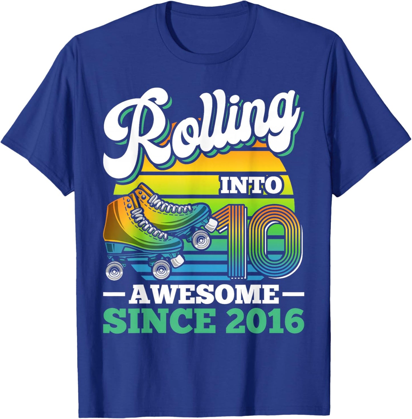 Rolling Into 10 Roller Skating Birthday Party 10th Birthday T-Shirt - T-Shirt | Royal