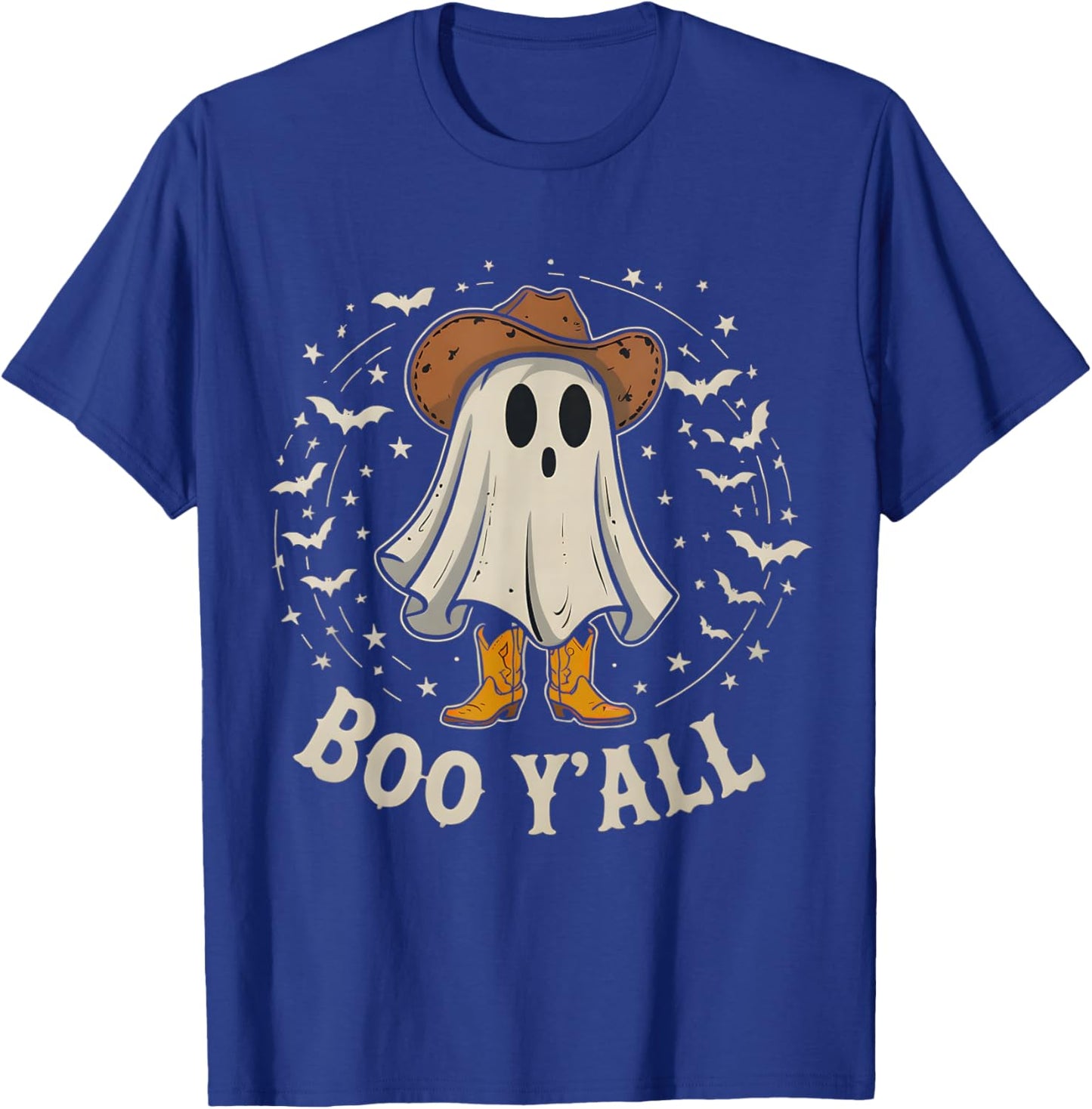 Western Country Halloween Southern Retro Ghost Boo Y'all T-Shirt - T-Shirt | Royal