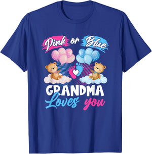 Bears Pink Or Blue Grandma Loves You Gender Reveal T-Shirt - T-Shirt | Royal