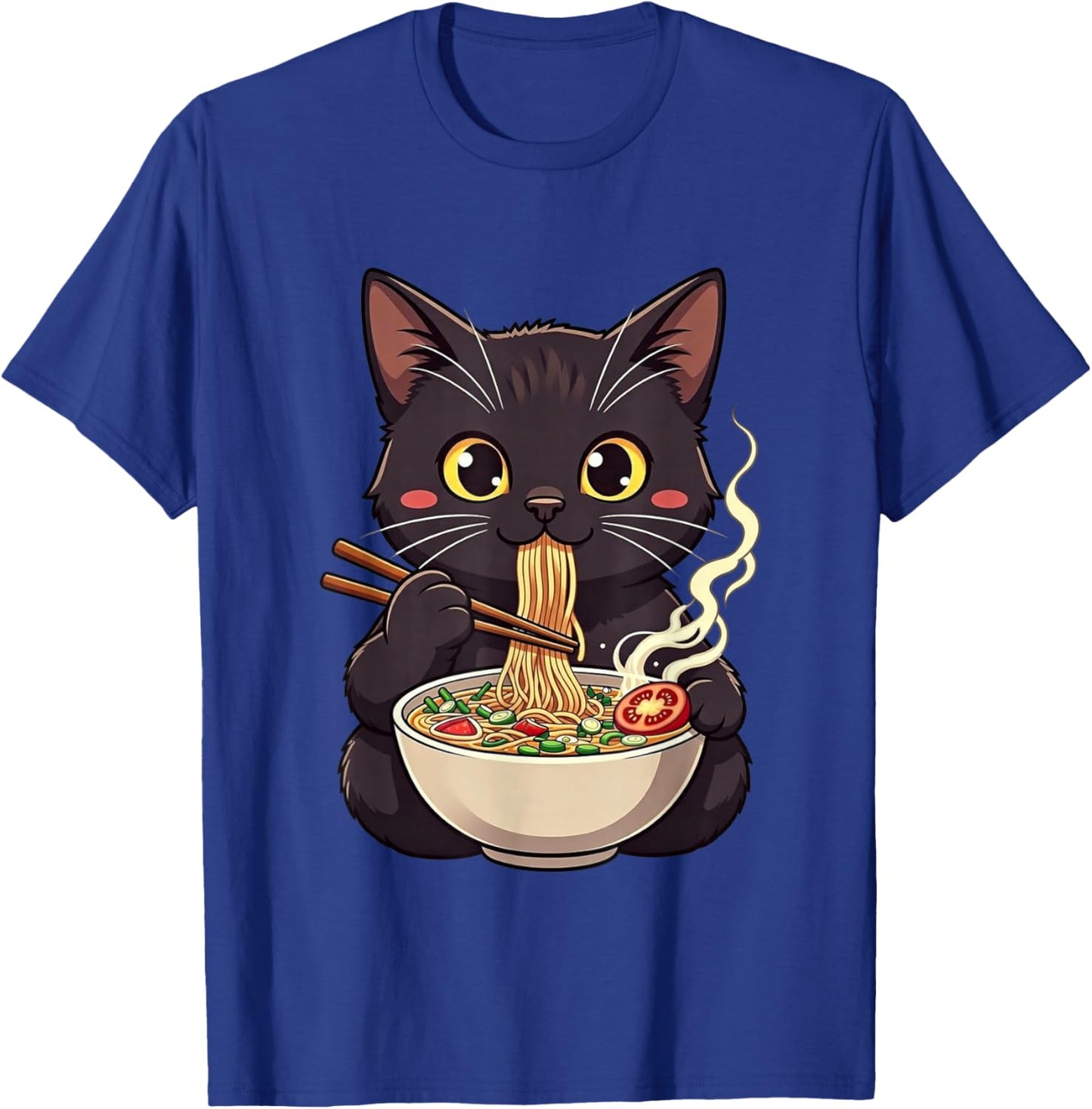 Cat Eating Ramen Cute Animal Cats Lovers T-Shirt - T-Shirt | Royal