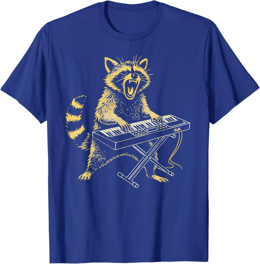 Funny Raccoon Piano Rock Keyboard Musician Art Gifts T-Shirt - T-Shirt | Royal
