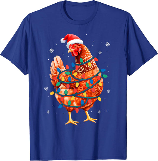 Chicken Christmas Tree Lights Farm Animal Santa Xmas Pajamas T-Shirt - T-Shirt | Royal