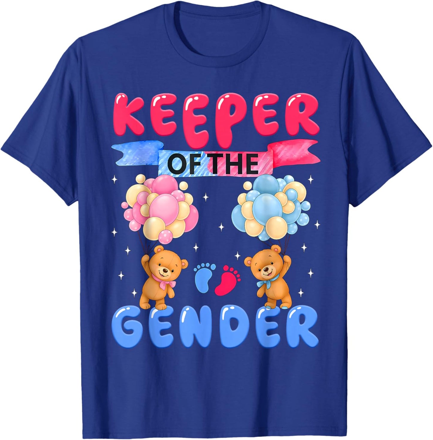 Keeper of The Gender Reveal Cute Bear Balloons Pink Or Blue T-Shirt - T-Shirt | Royal