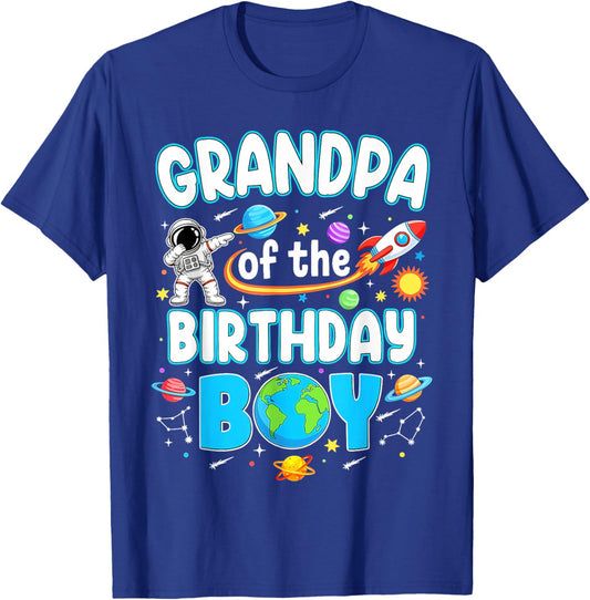 Grandpa of The Birthday Boy Astronaut Family Space Planets T-Shirt - T-Shirt | Royal