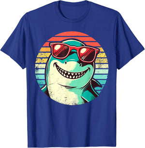 Cool Shark with Sunglasses Retro Sunset T-Shirt - T-Shirt | Royal