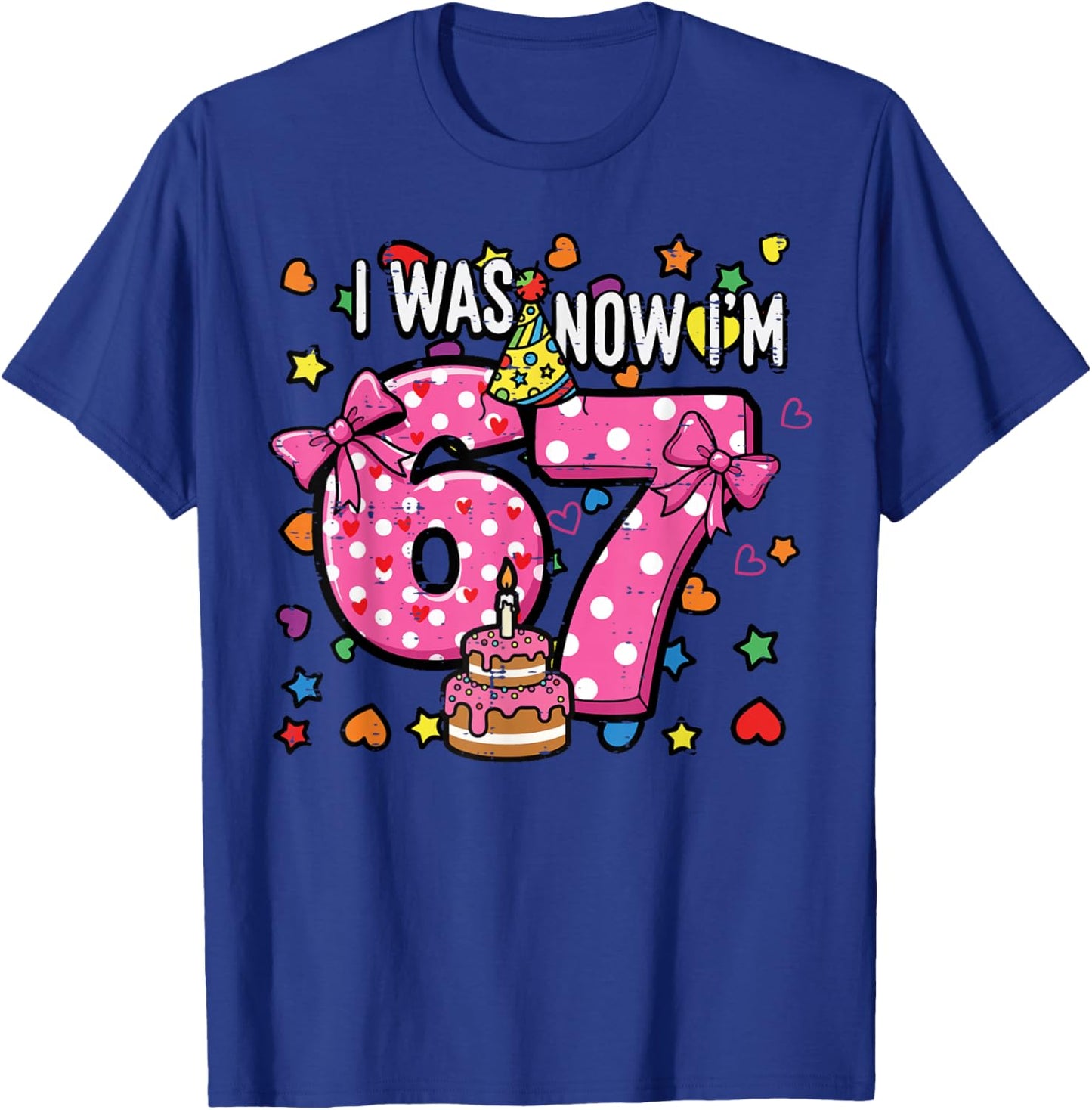 I was 6 Now Im 7 Bow Cake 7th Birthday 67 Girls Kids Youth T-Shirt - T-Shirt | Royal