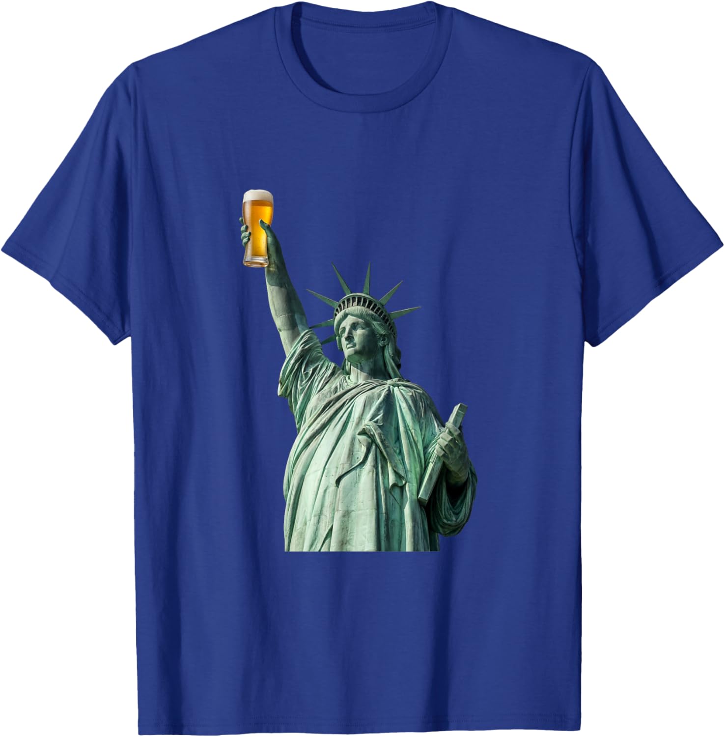 Funny Beer Statue of Liberty Drinking Bar Party Humor Gift T-Shirt - T-Shirt | Royal