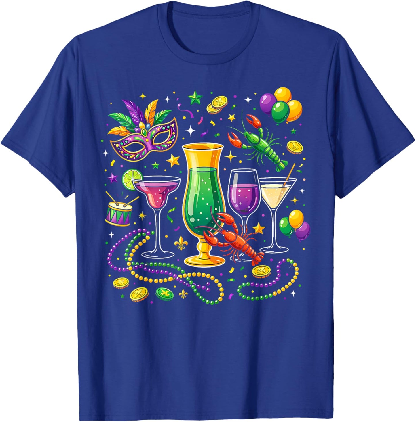 Fat Tuesday Mardi Gras Wine Glasses Drink Carnival Men Women T-Shirt - T-Shirt | Royal