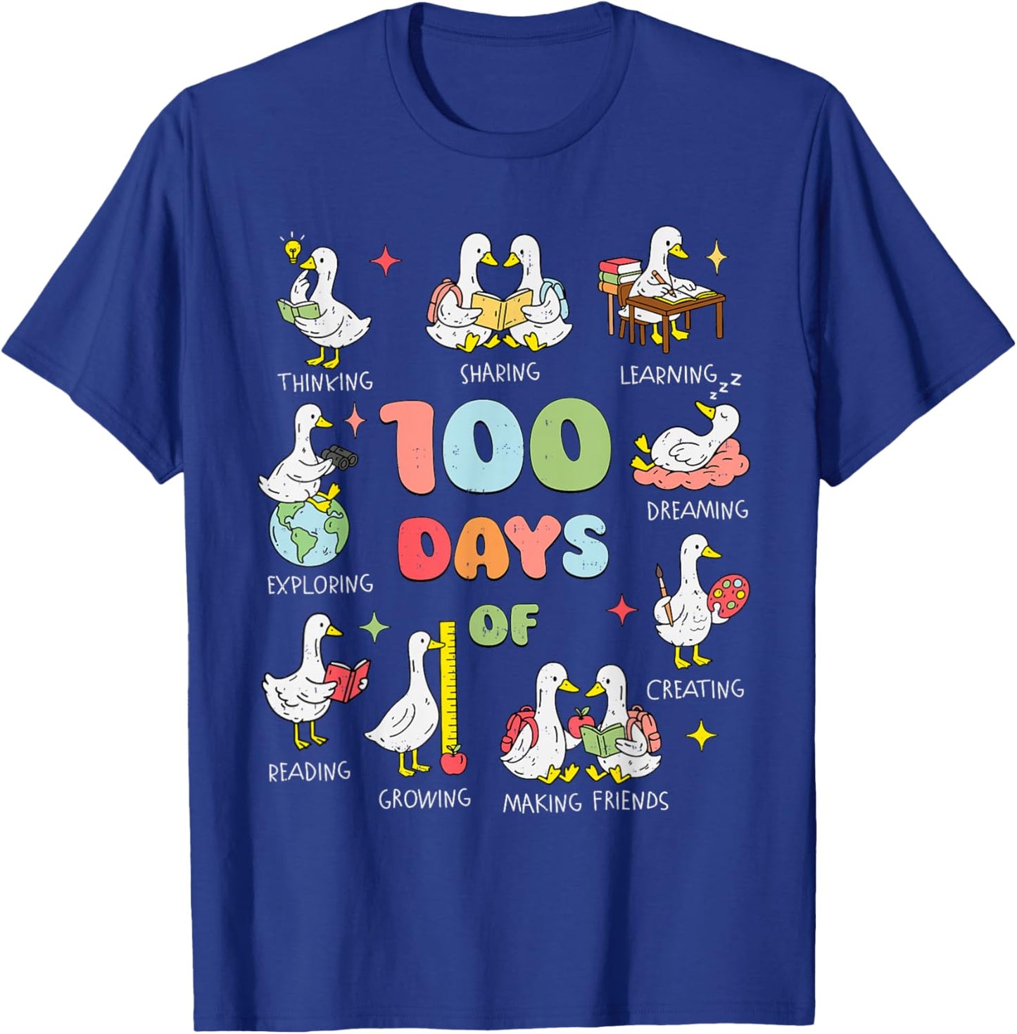 Happy 100 Days of School Girl Kids Goose 100th Day of School T-Shirt - T-Shirt | Royal