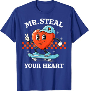 Valentines Day Mr. Steal Your Heart Skateboard Kids Boys T-Shirt - T-Shirt | Royal